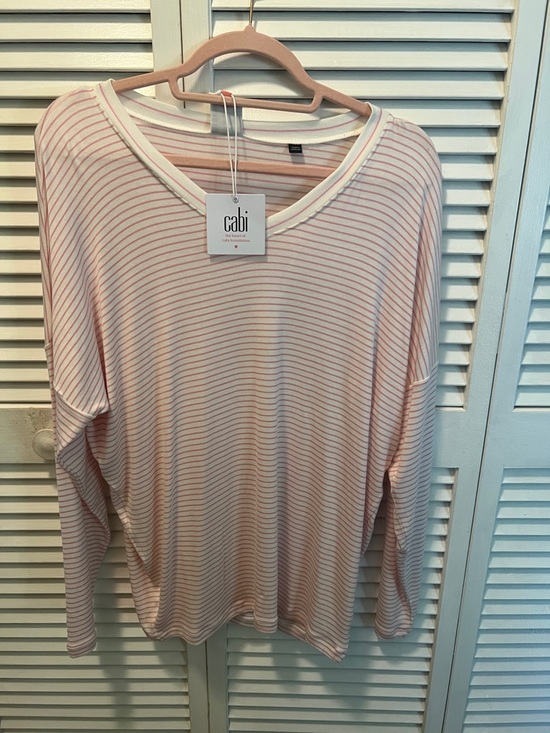 CAbi Tops - #1766**cabi Pink Striped V-Neck Long Sleeve Top